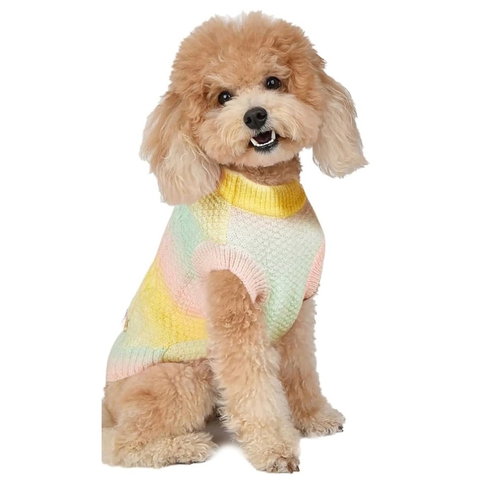 NEW Dog Sweater Pastel‎ Rainbow Turtleneck Knitwear Warm Pet Clothes Apparel XL